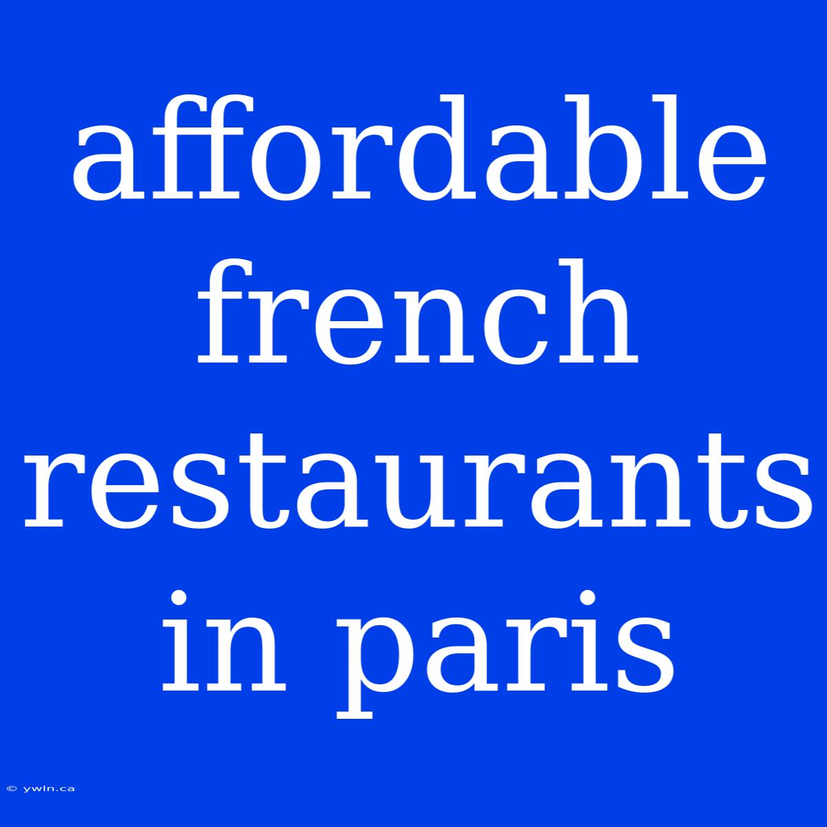 Affordable French Restaurants In Paris