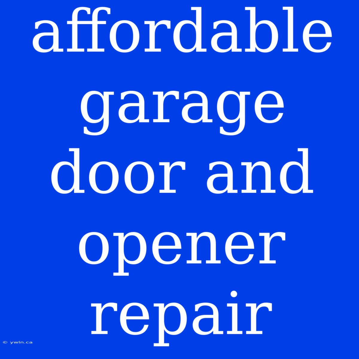 Affordable Garage Door And Opener Repair