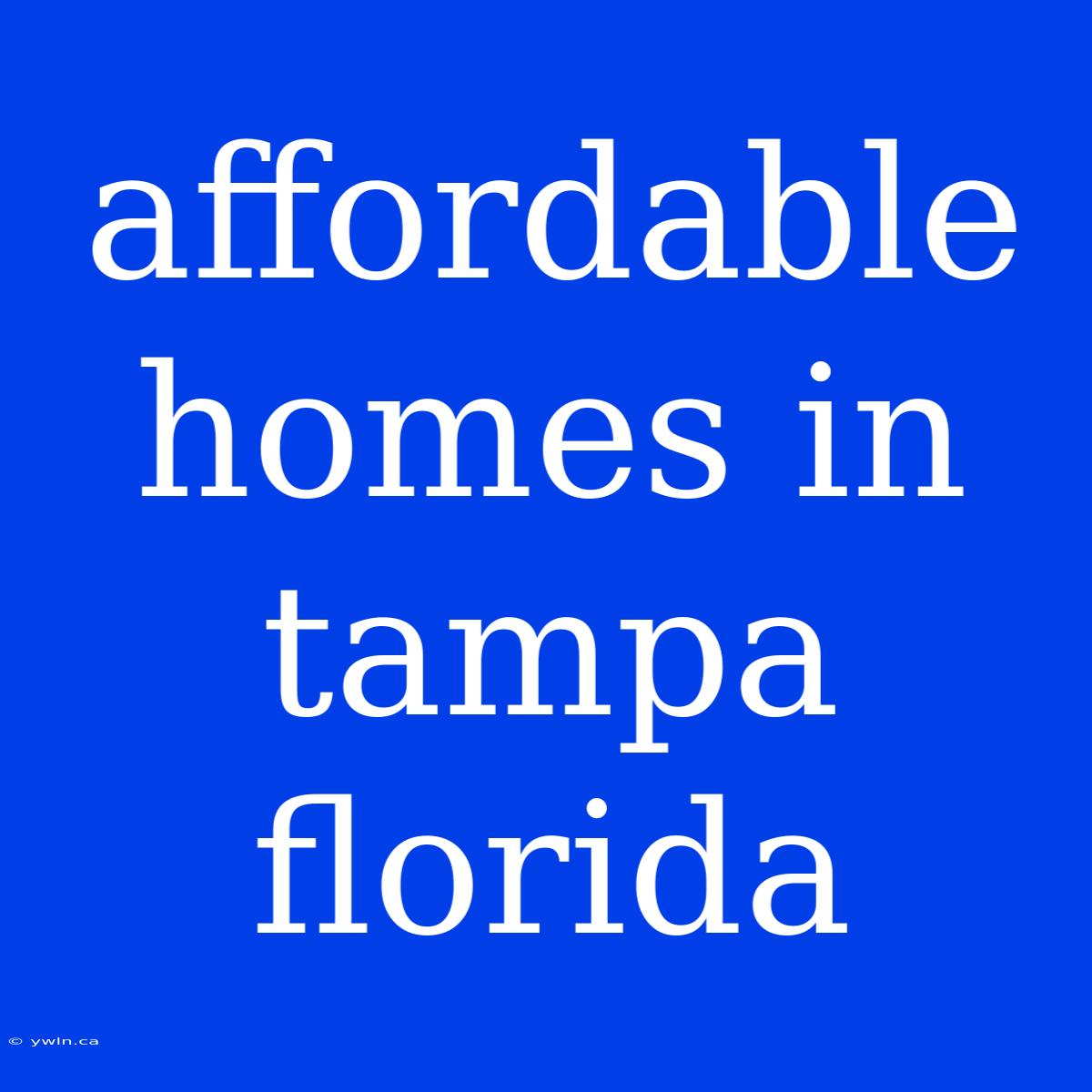 Affordable Homes In Tampa Florida