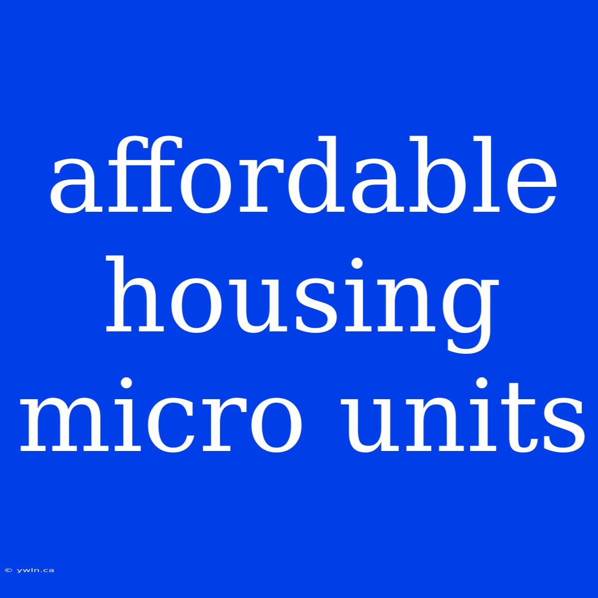 Affordable Housing Micro Units