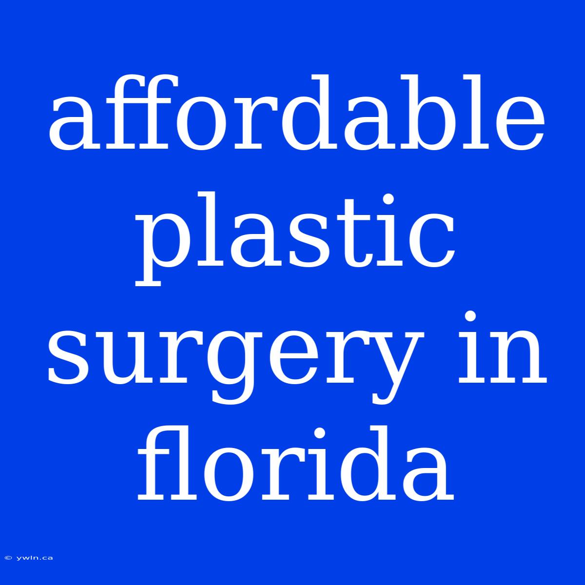 Affordable Plastic Surgery In Florida