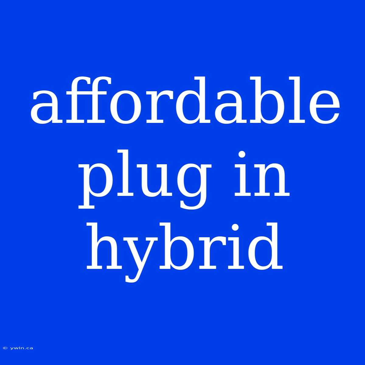 Affordable Plug In Hybrid