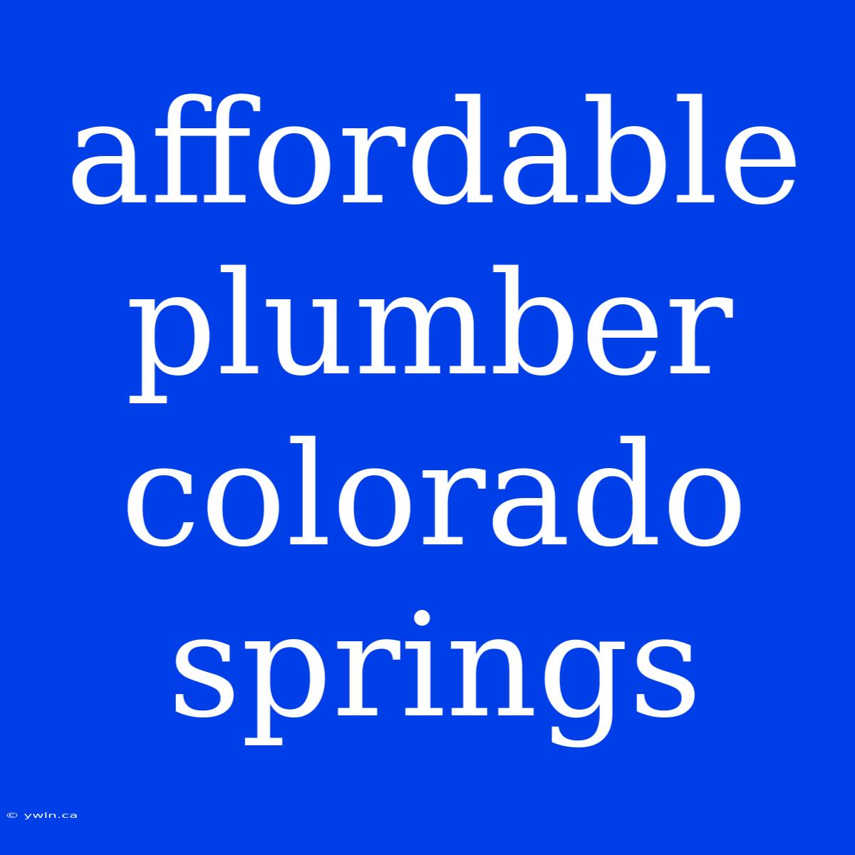 Affordable Plumber Colorado Springs