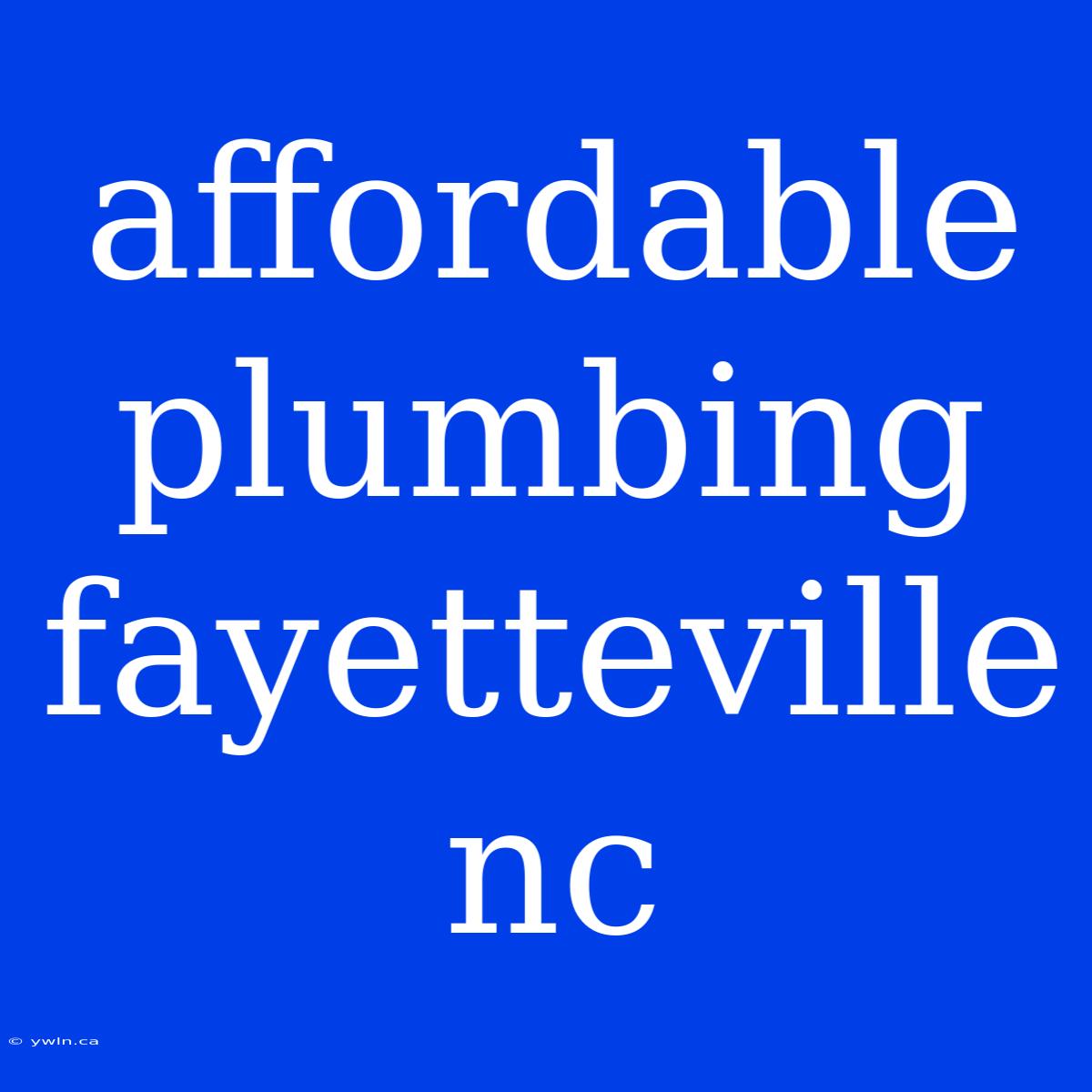 Affordable Plumbing Fayetteville Nc