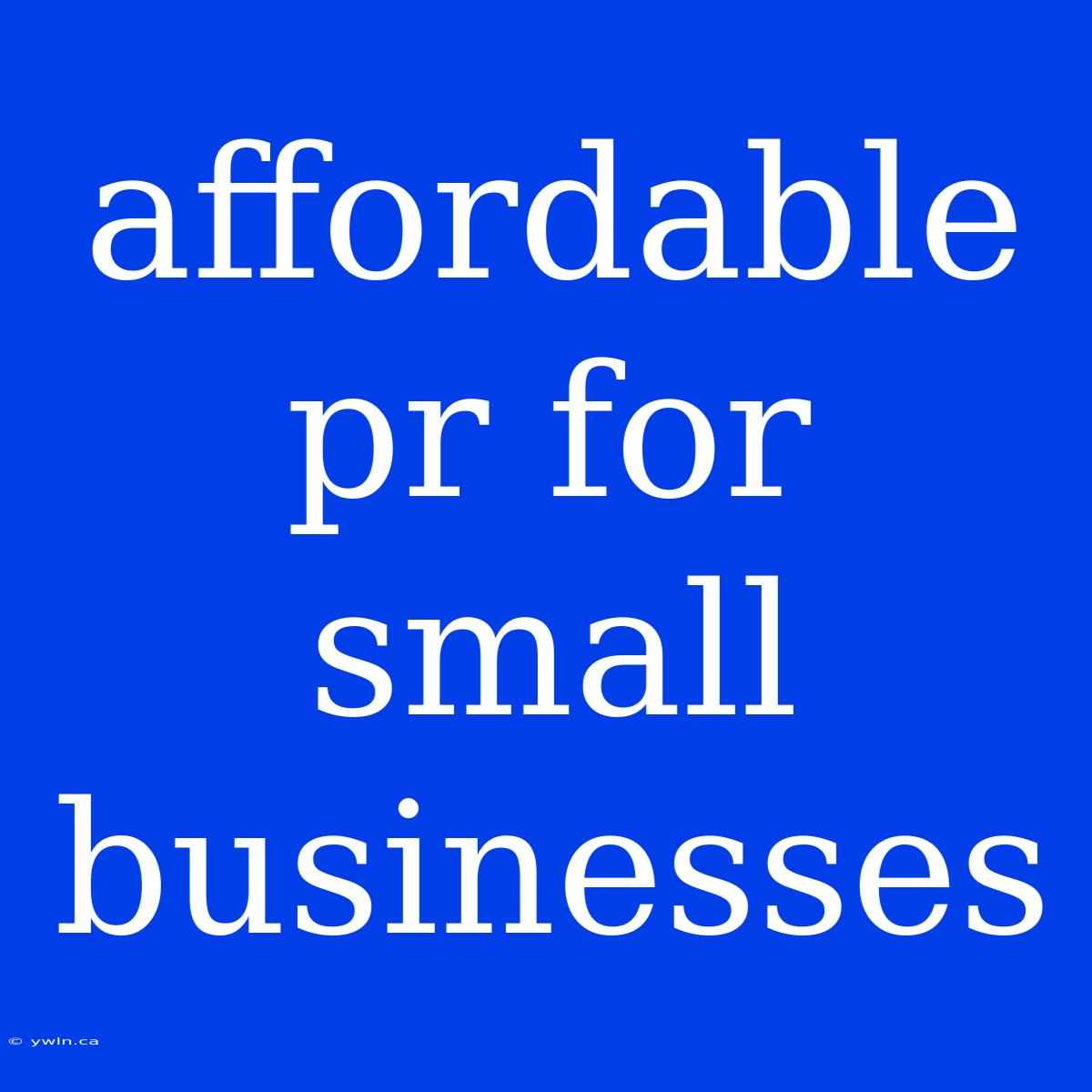 Affordable Pr For Small Businesses