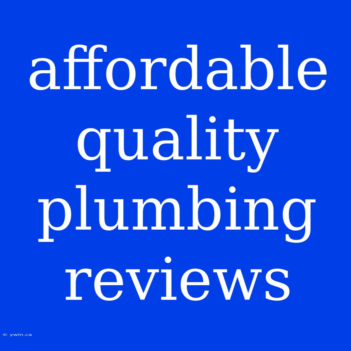 Affordable Quality Plumbing Reviews