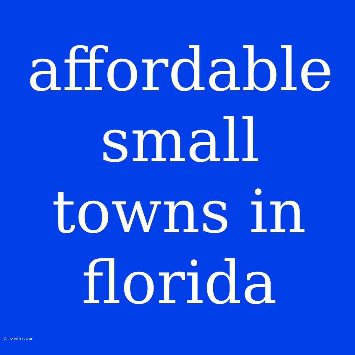 Affordable Small Towns In Florida