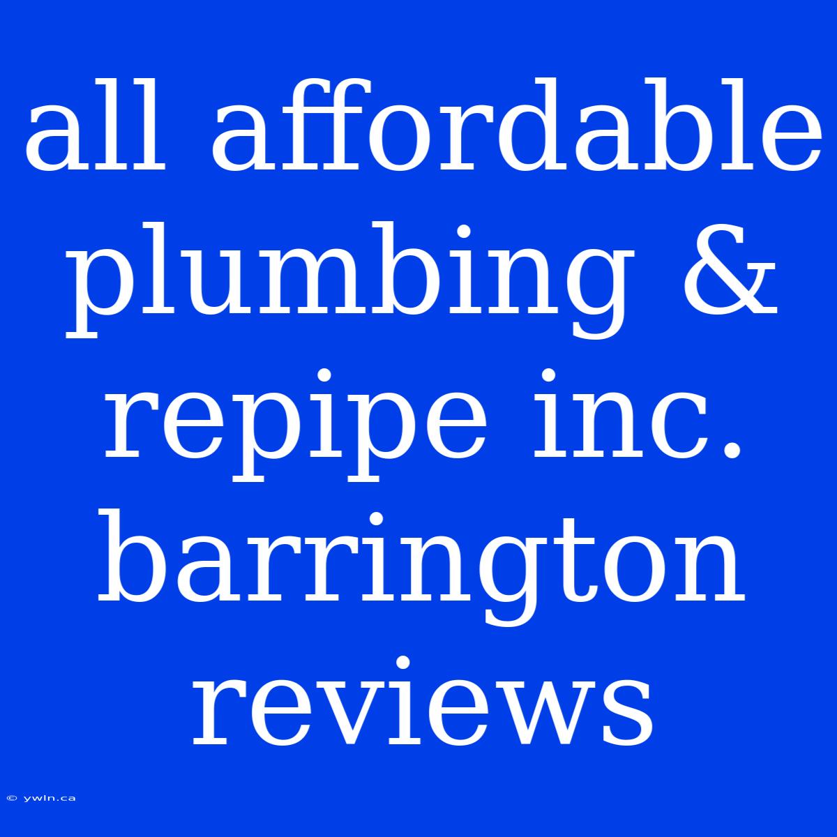 All Affordable Plumbing & Repipe Inc. Barrington Reviews