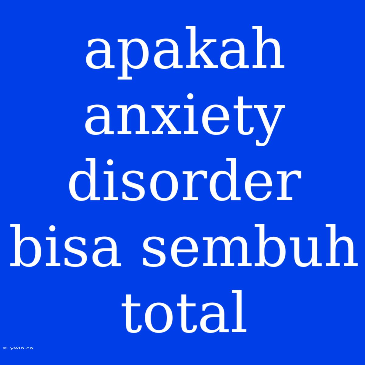 Apakah Anxiety Disorder Bisa Sembuh Total