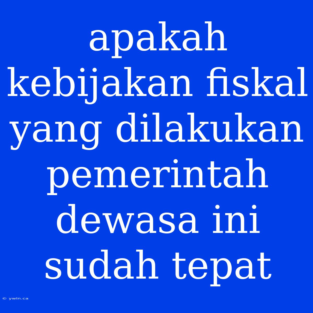 Apakah Kebijakan Fiskal Yang Dilakukan Pemerintah Dewasa Ini Sudah Tepat