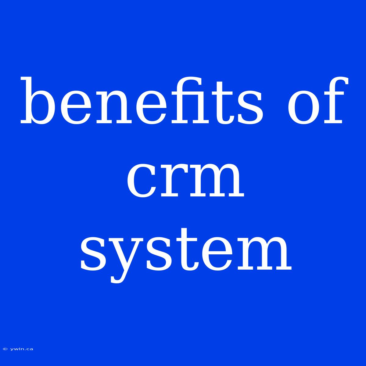 Benefits Of Crm System