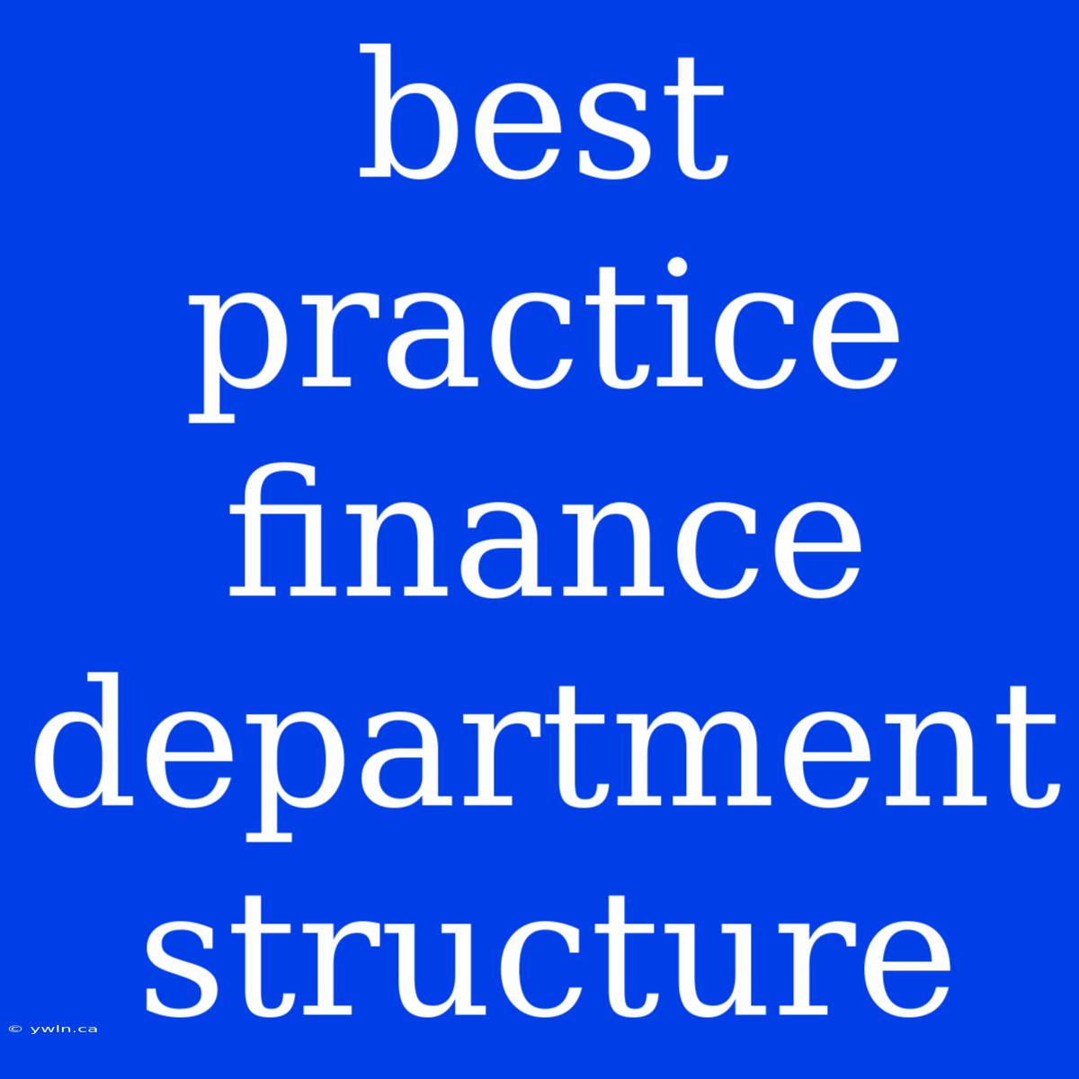 Best Practice Finance Department Structure