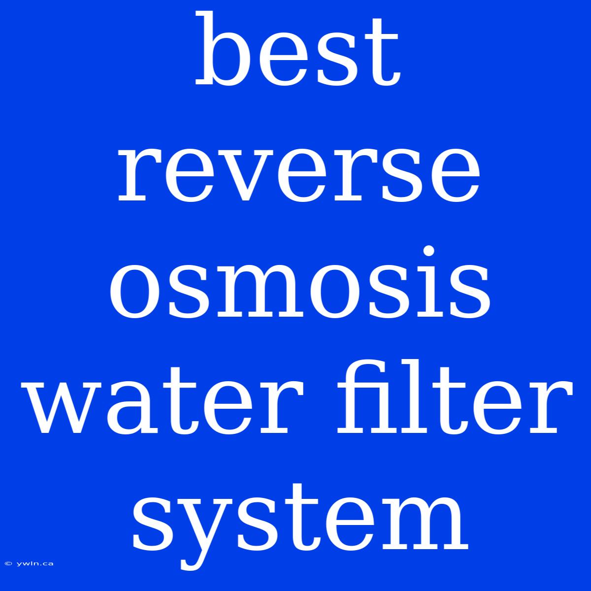 Best Reverse Osmosis Water Filter System