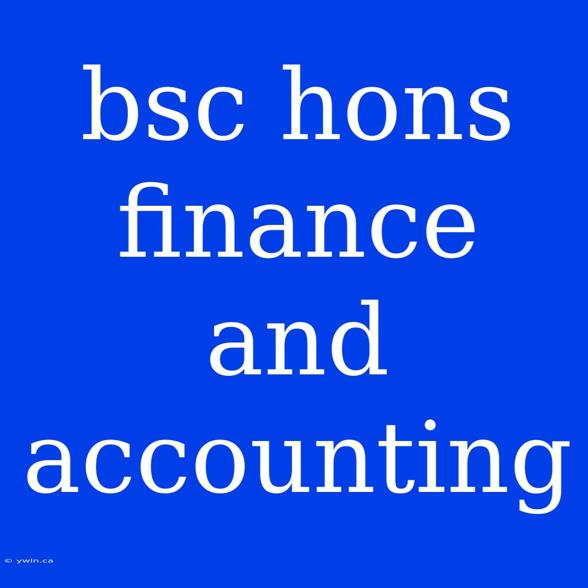 Bsc Hons Finance And Accounting