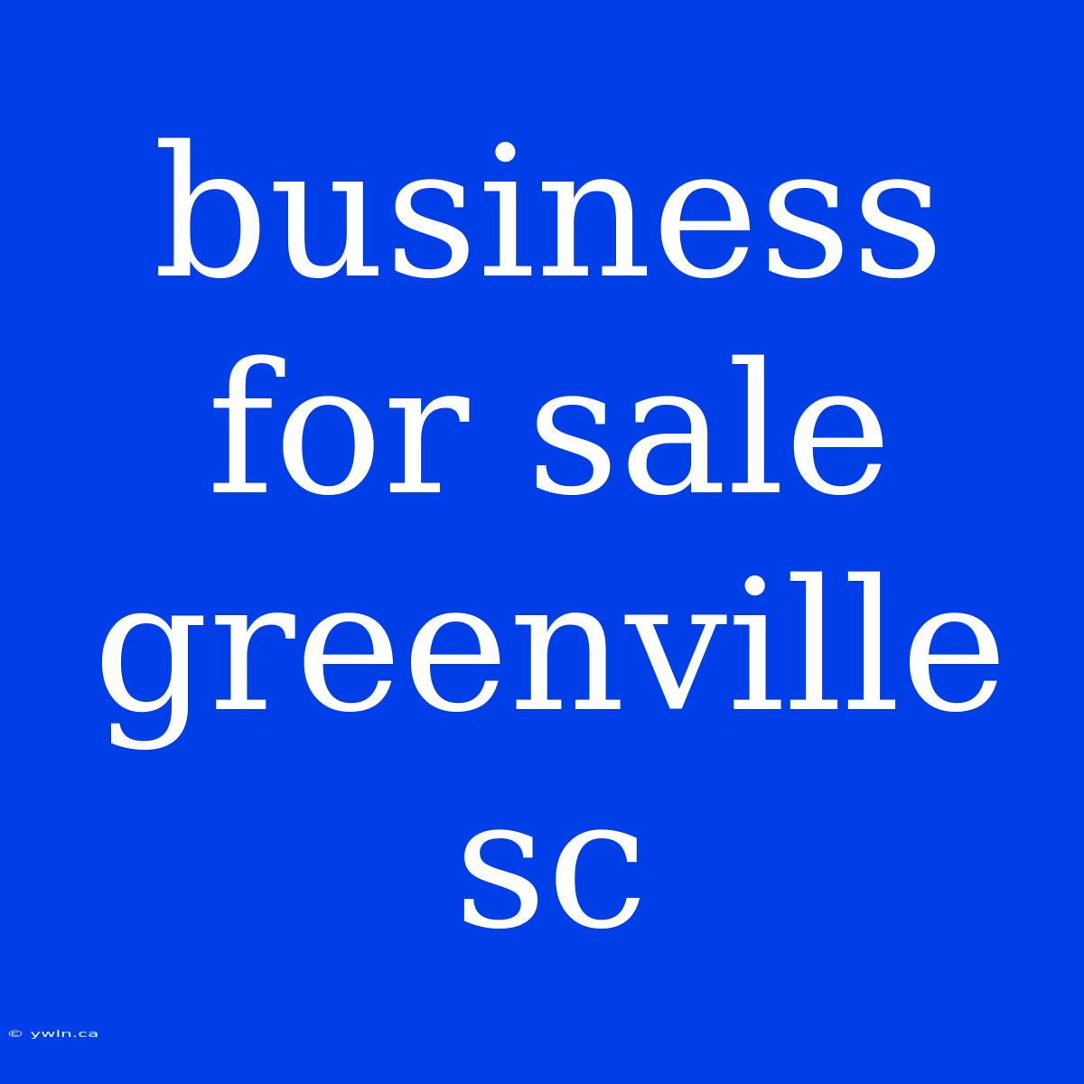 Business For Sale Greenville Sc