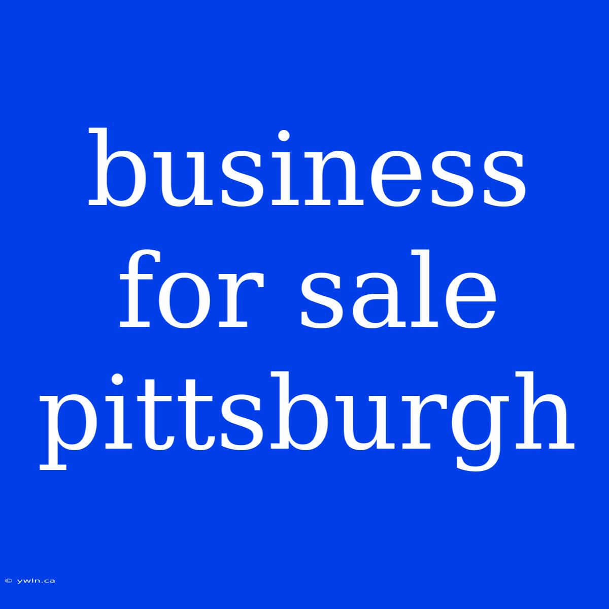 Business For Sale Pittsburgh