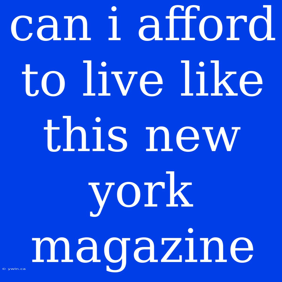 Can I Afford To Live Like This New York Magazine