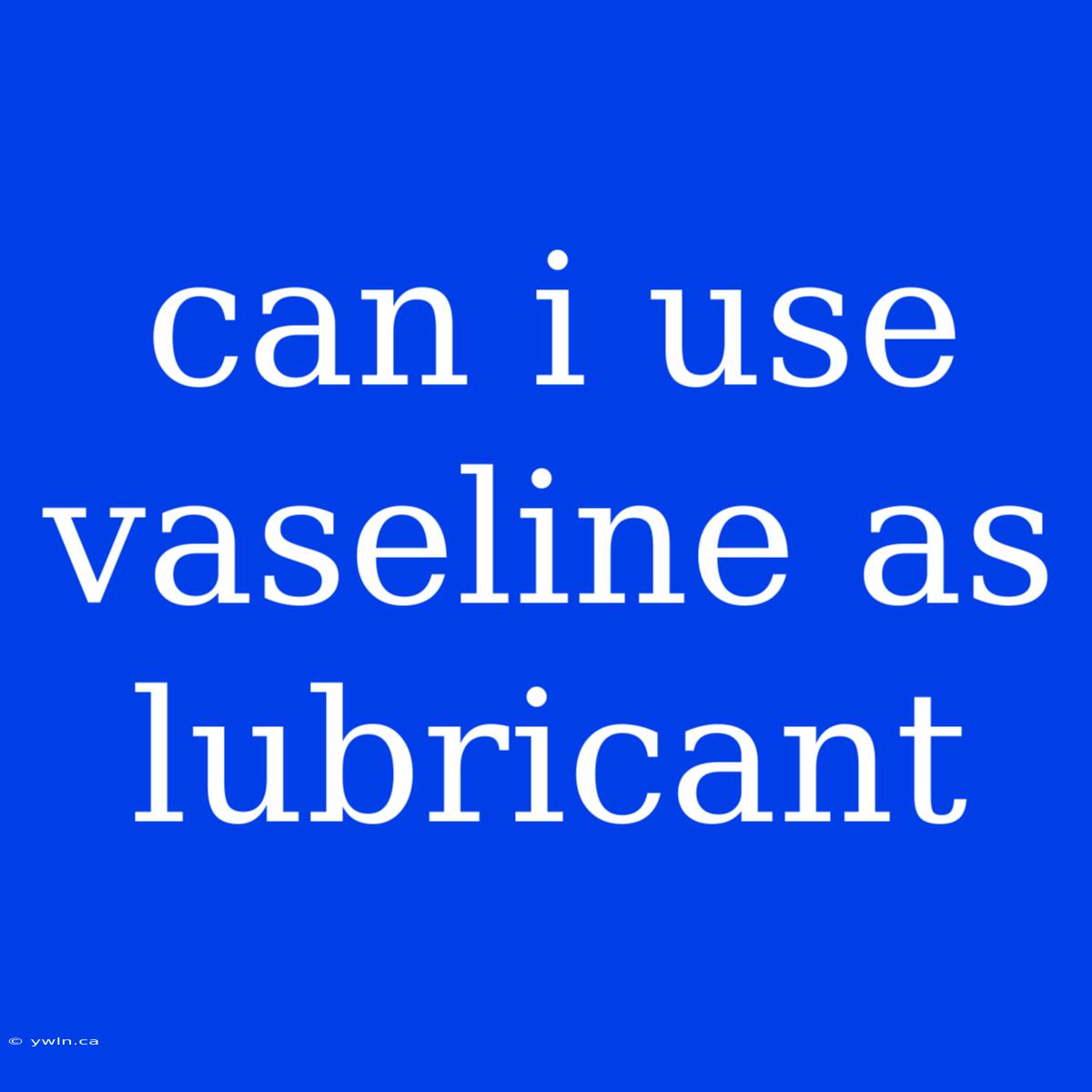 Can I Use Vaseline As Lubricant