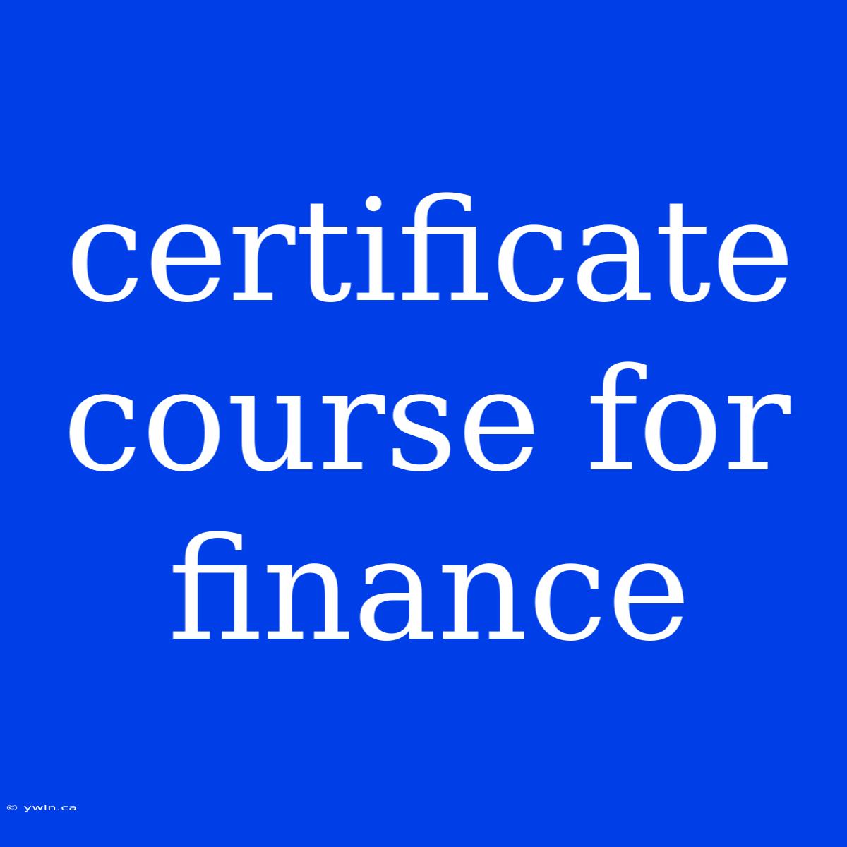 Certificate Course For Finance