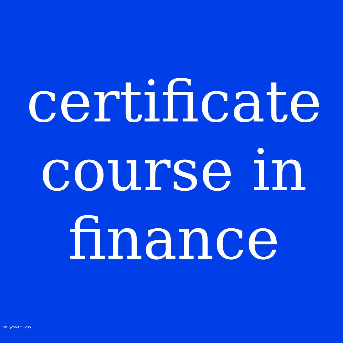 Certificate Course In Finance