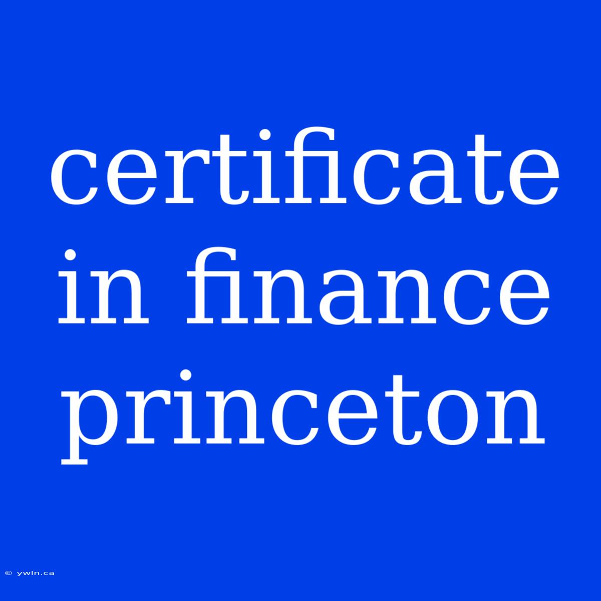 Certificate In Finance Princeton