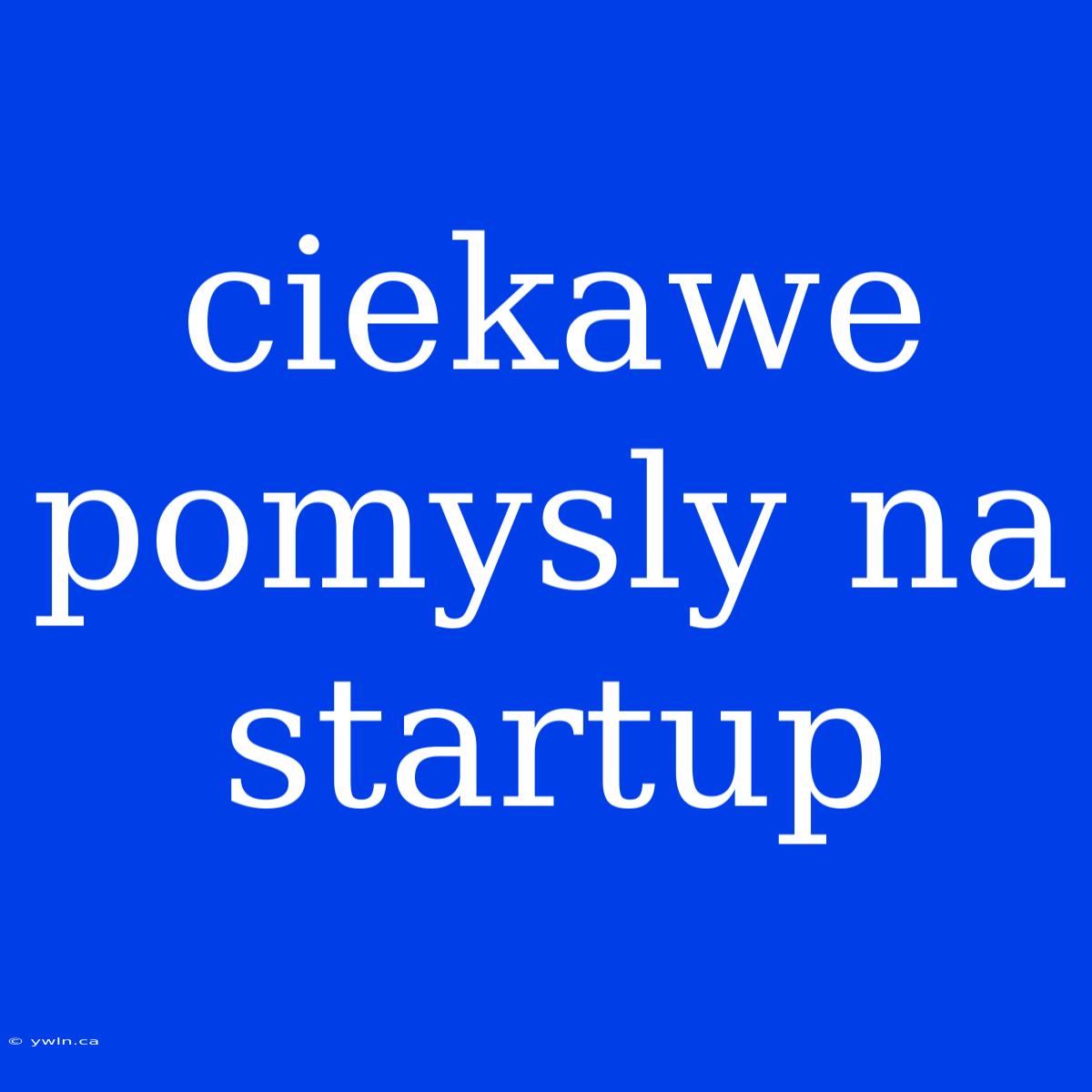 Ciekawe Pomysly Na Startup