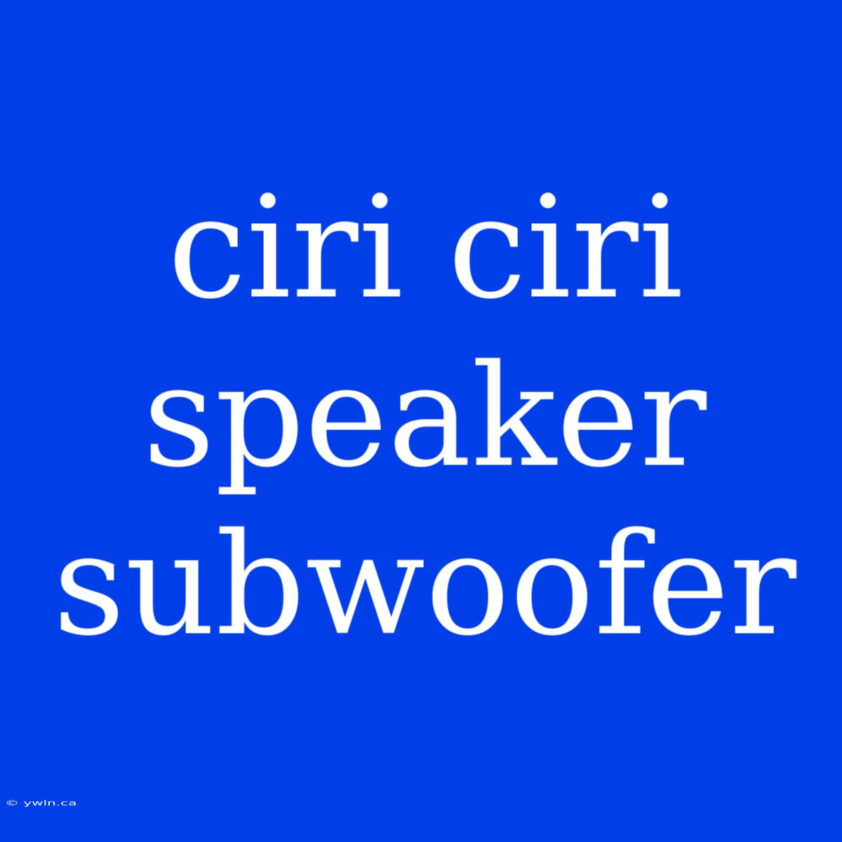 Ciri Ciri Speaker Subwoofer