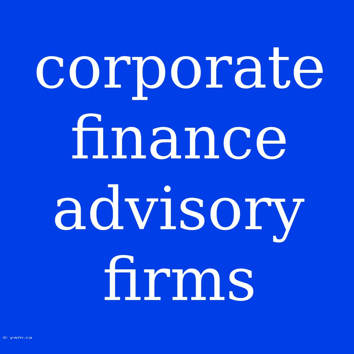 Corporate Finance Advisory Firms