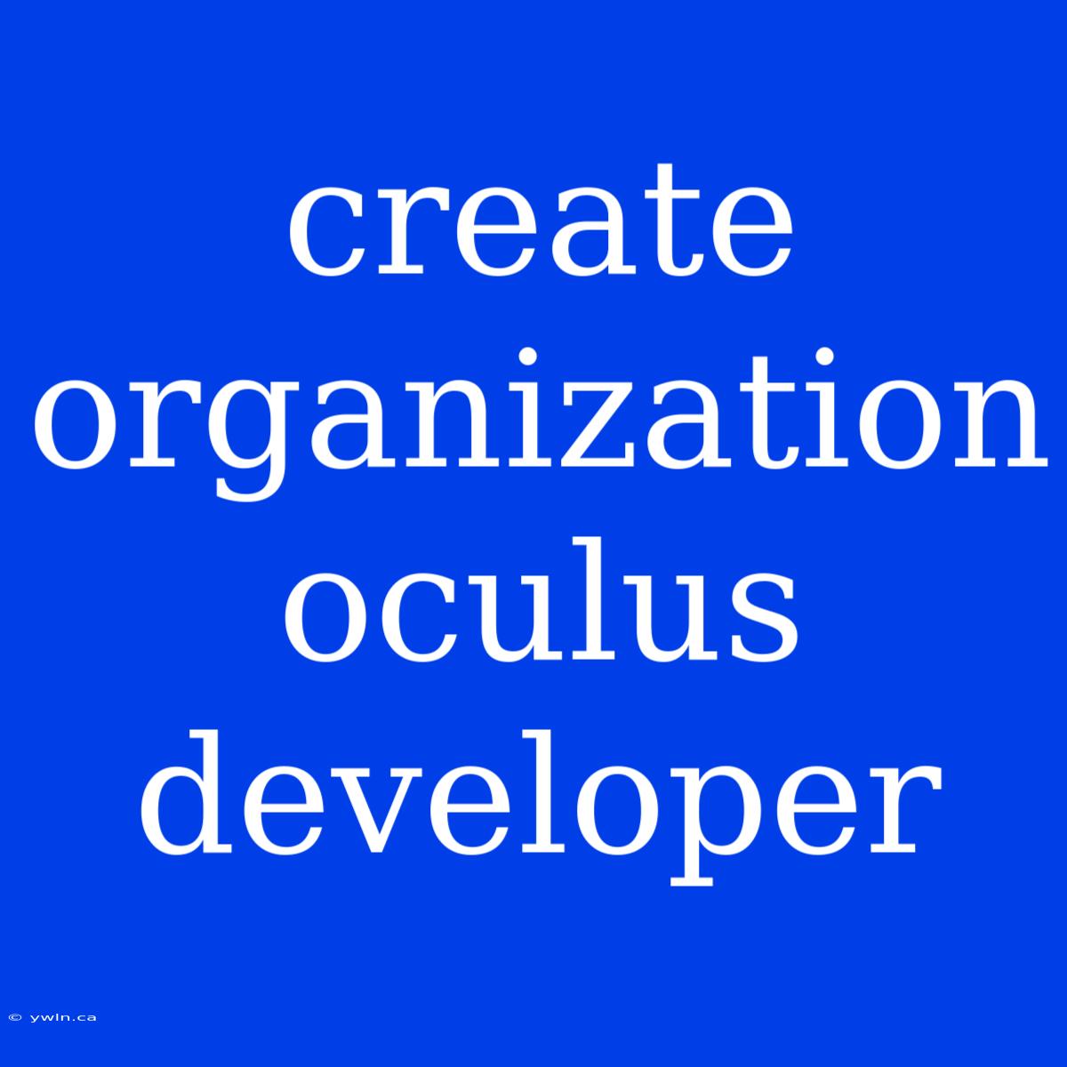 Create Organization Oculus Developer