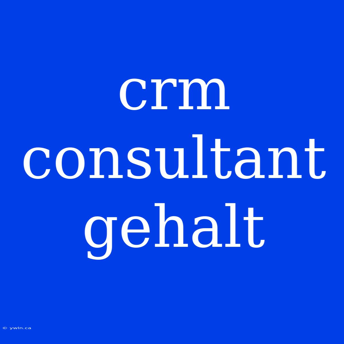 Crm Consultant Gehalt