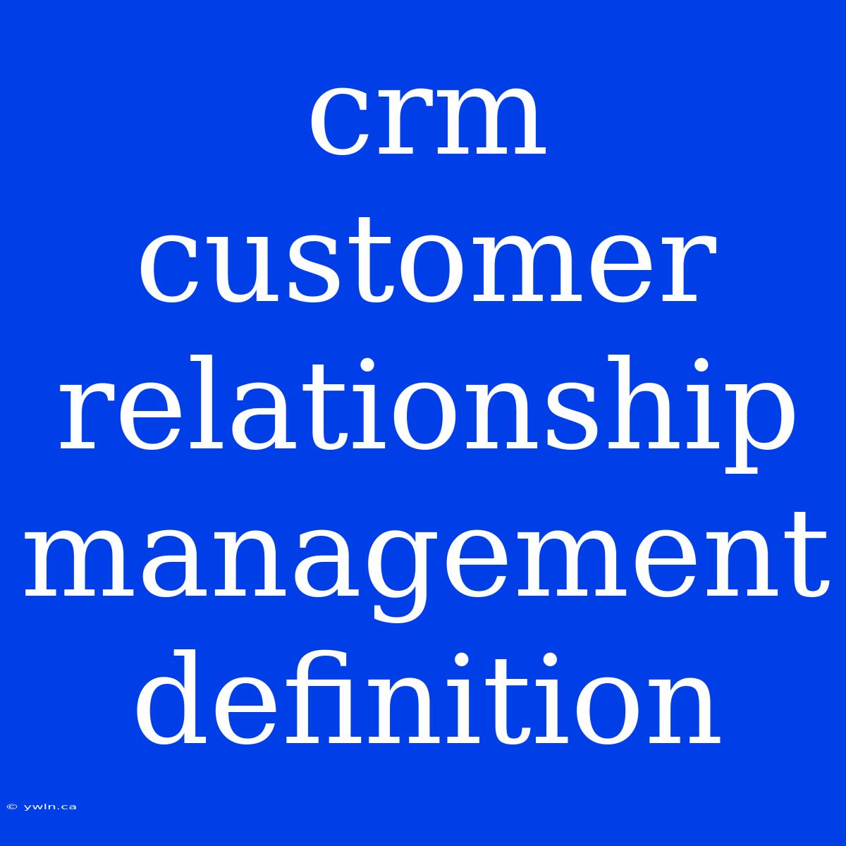 Crm Customer Relationship Management Definition