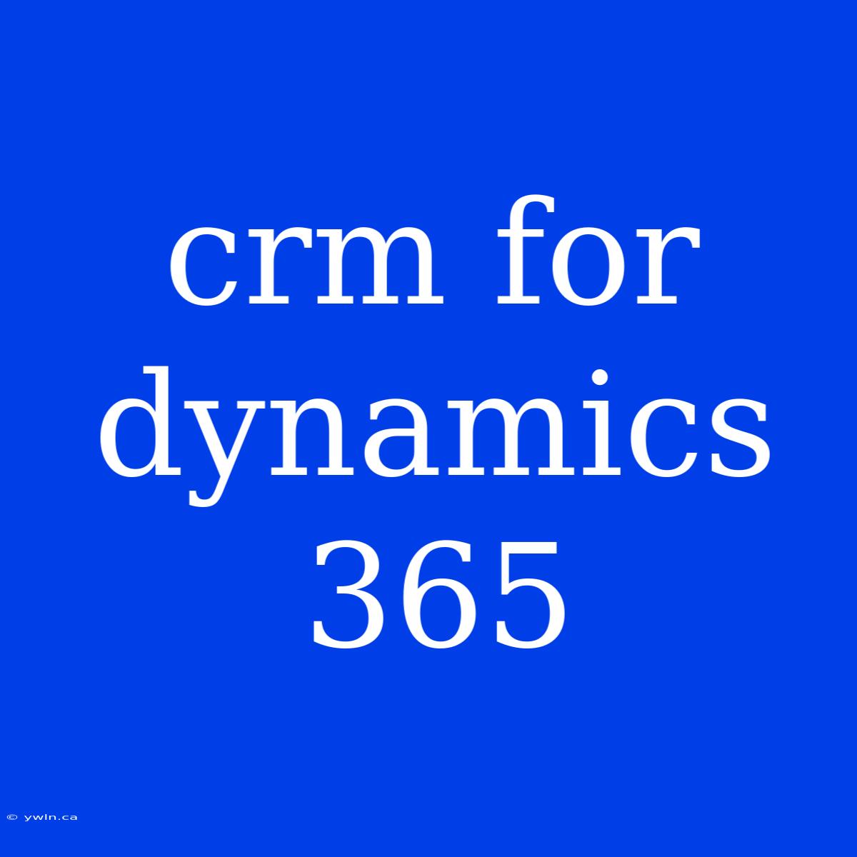 Crm For Dynamics 365