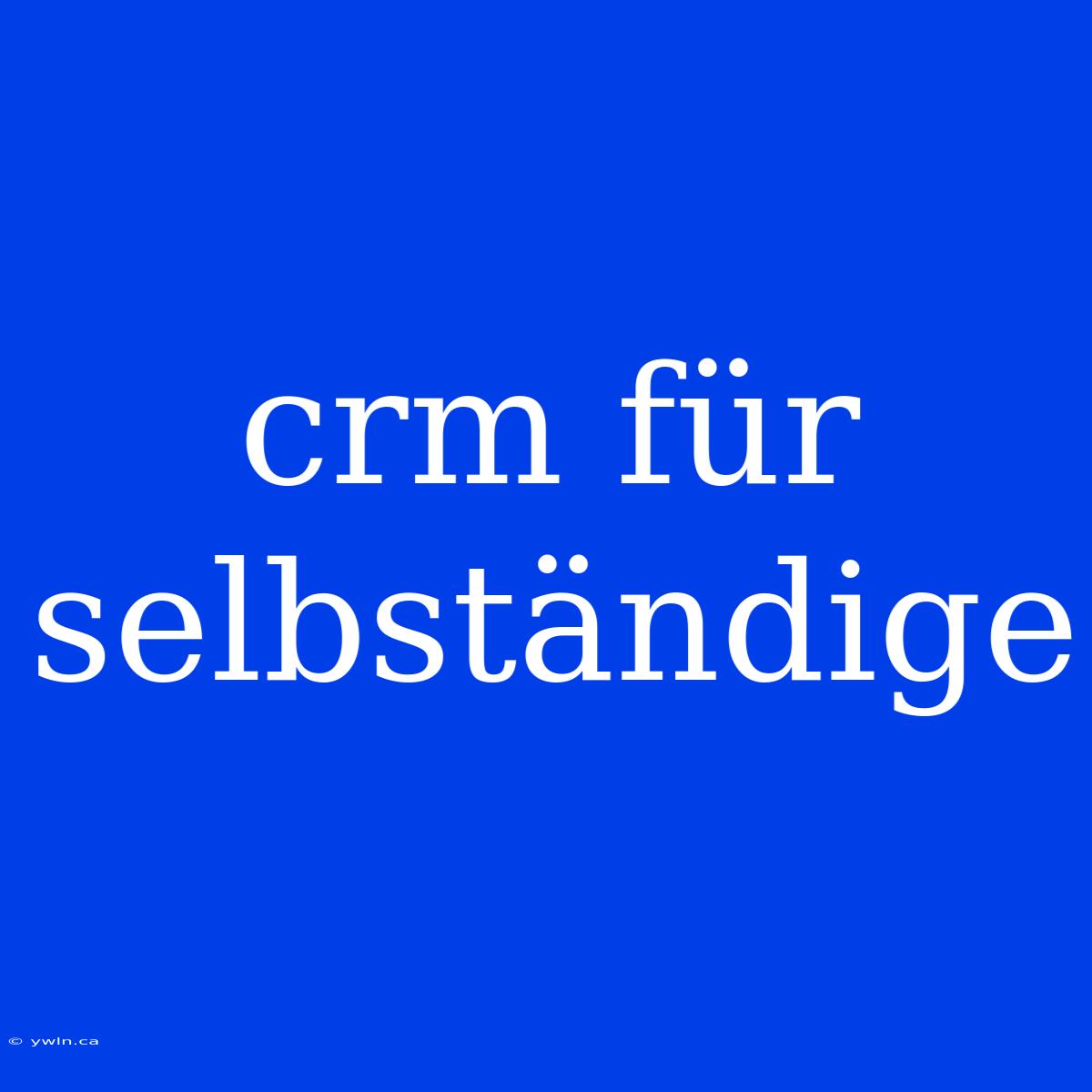 Crm Für Selbständige