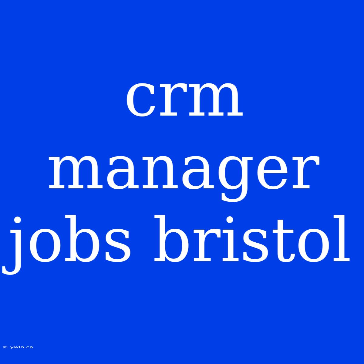 Crm Manager Jobs Bristol