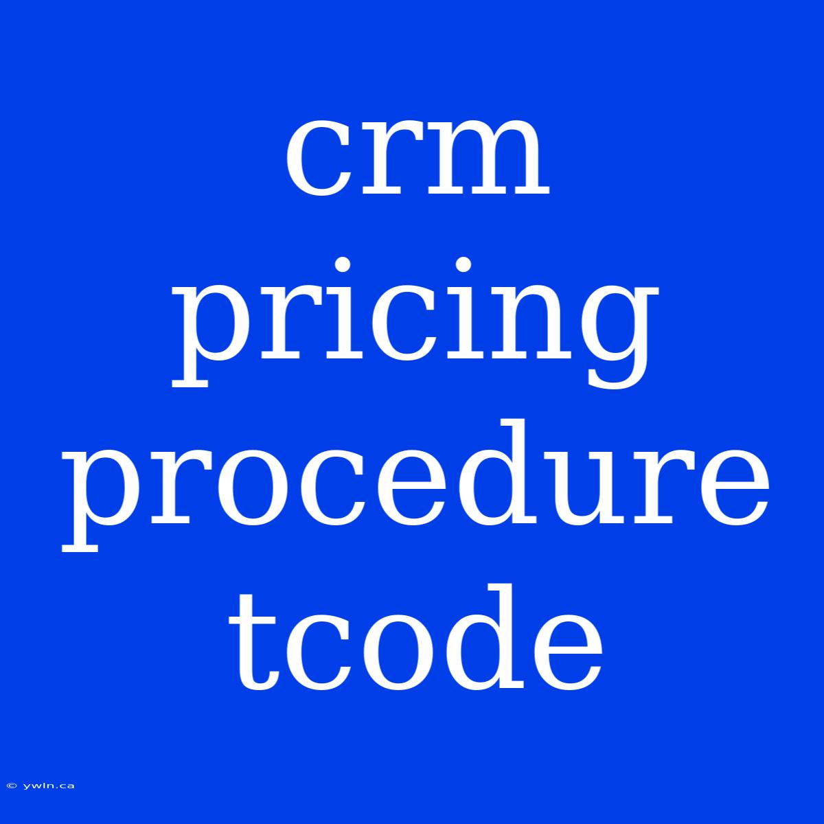 Crm Pricing Procedure Tcode