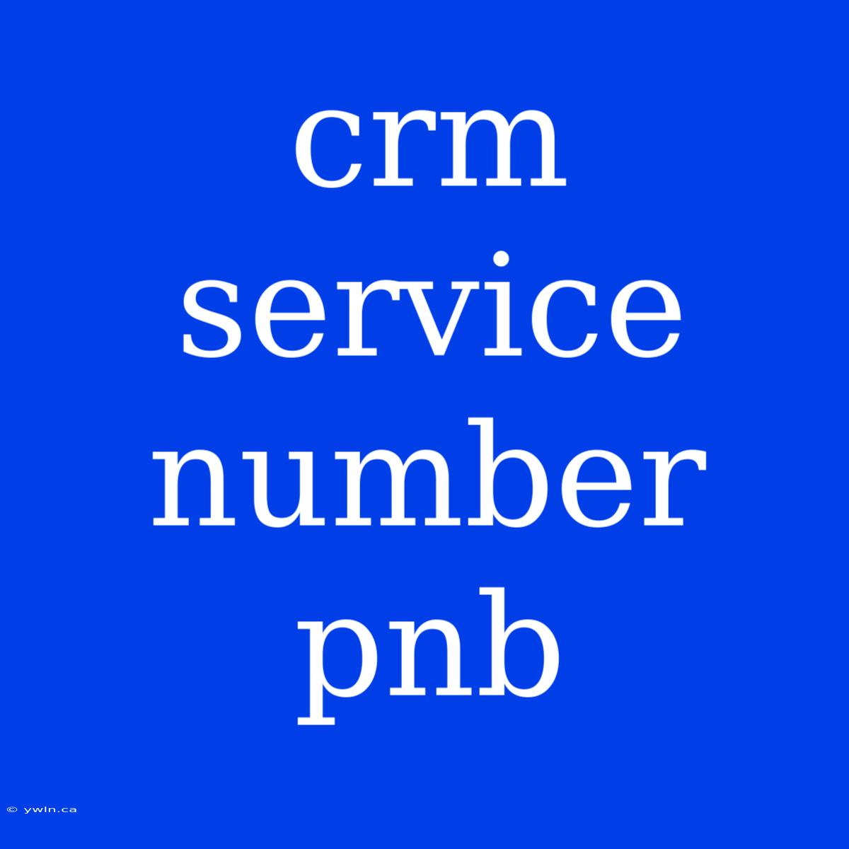 Crm Service Number Pnb