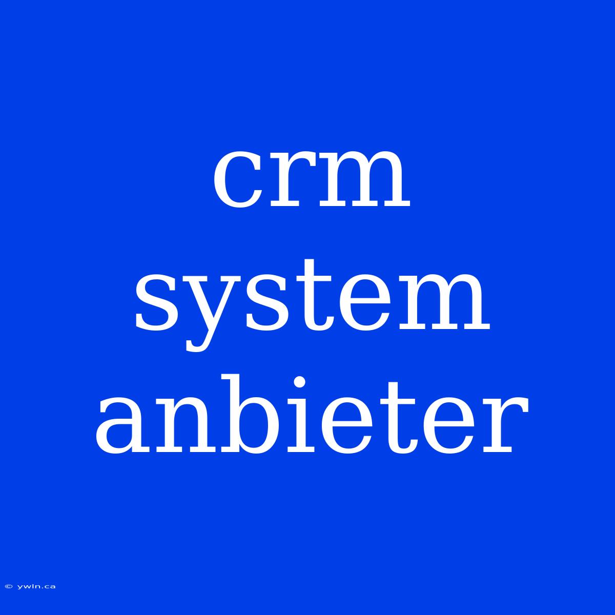 Crm System Anbieter