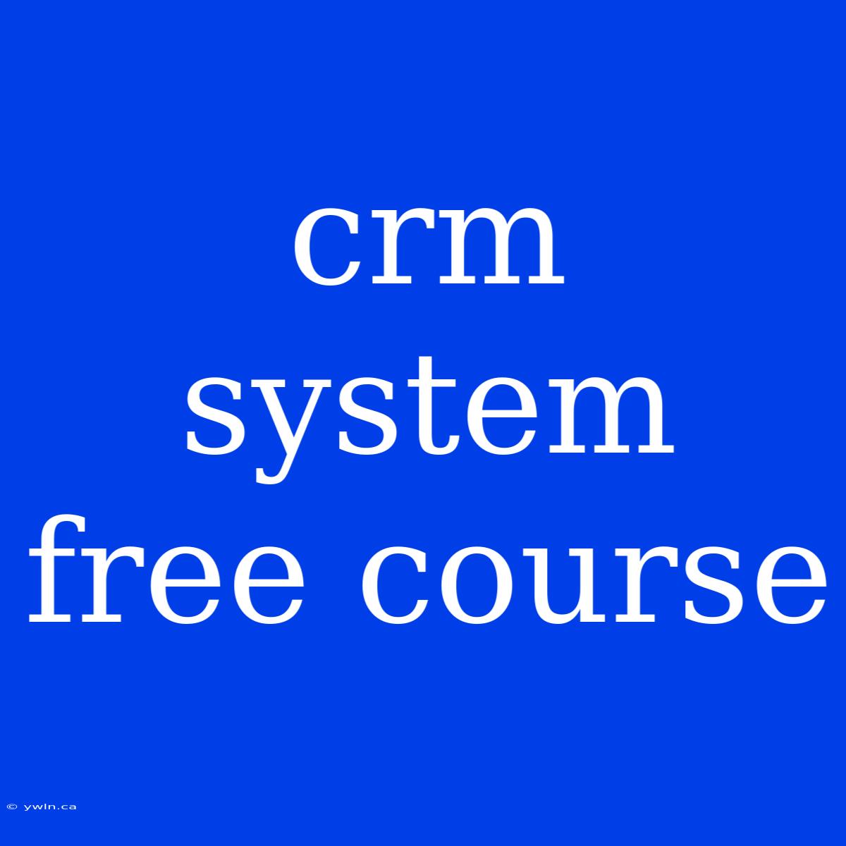 Crm System Free Course