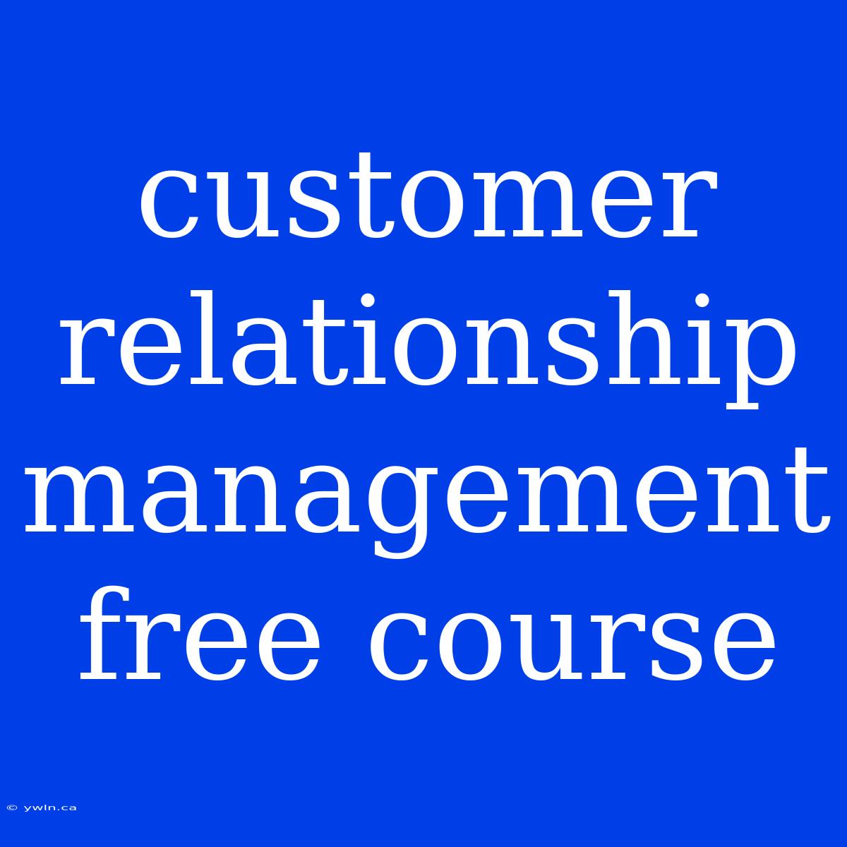 Customer Relationship Management Free Course