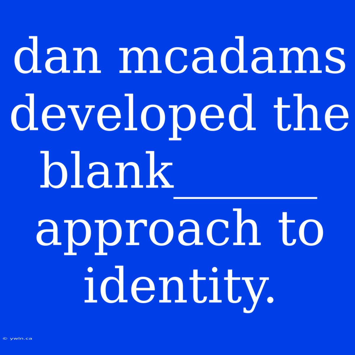 Dan Mcadams Developed The Blank______ Approach To Identity.