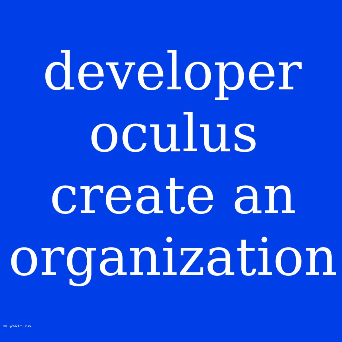 Developer Oculus Create An Organization