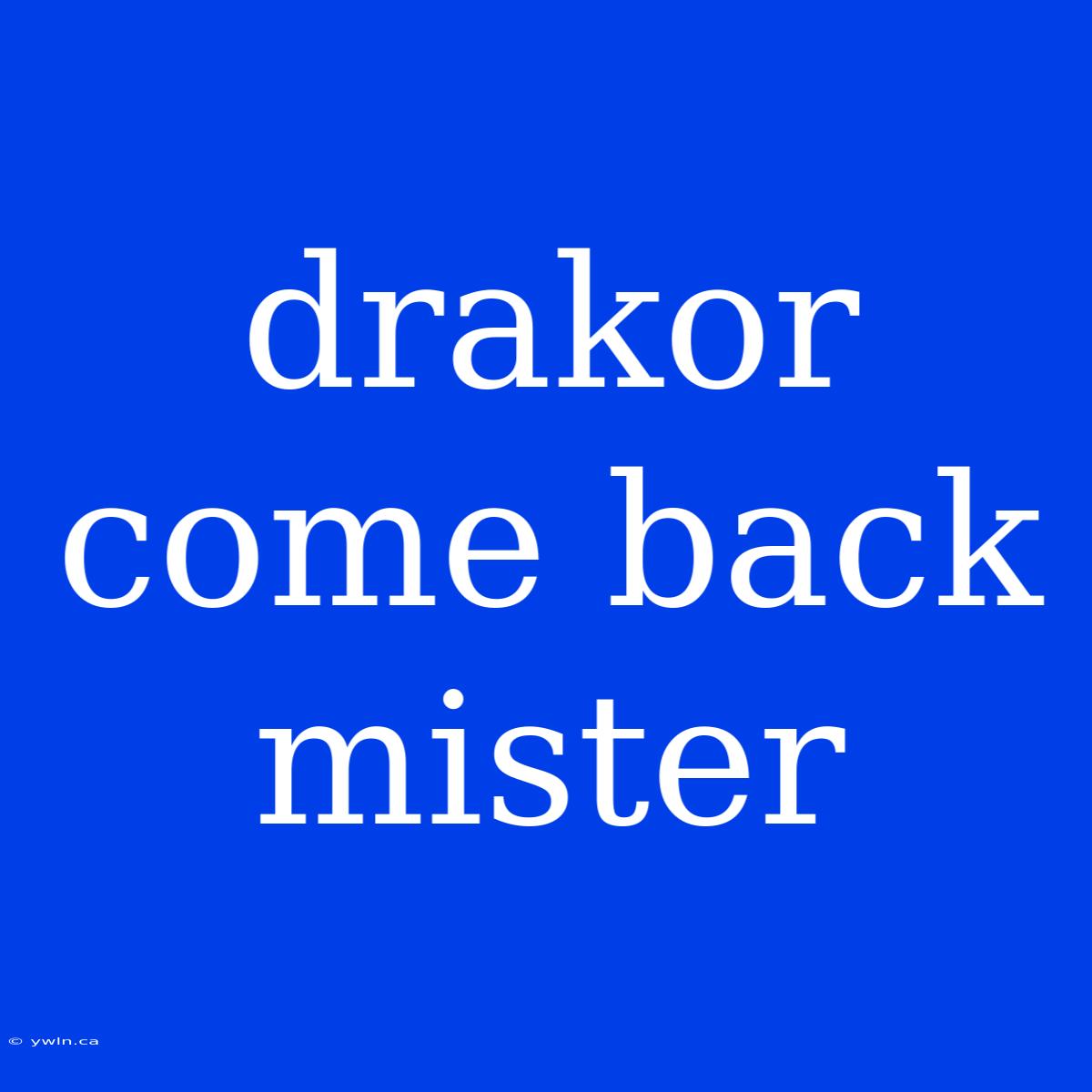 Drakor Come Back Mister