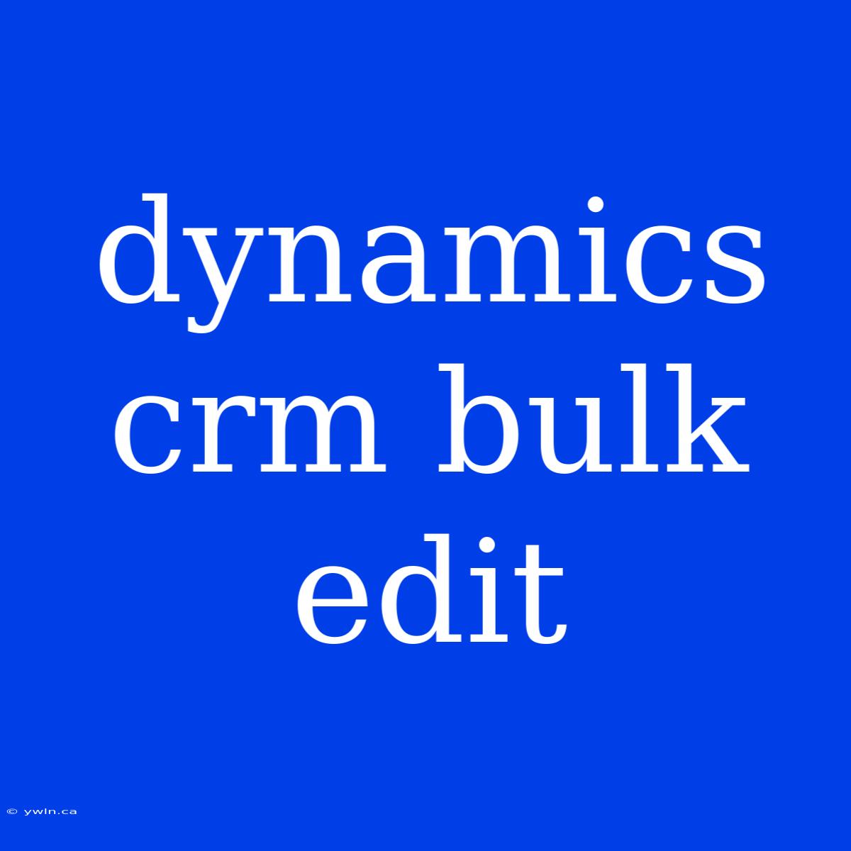 Dynamics Crm Bulk Edit