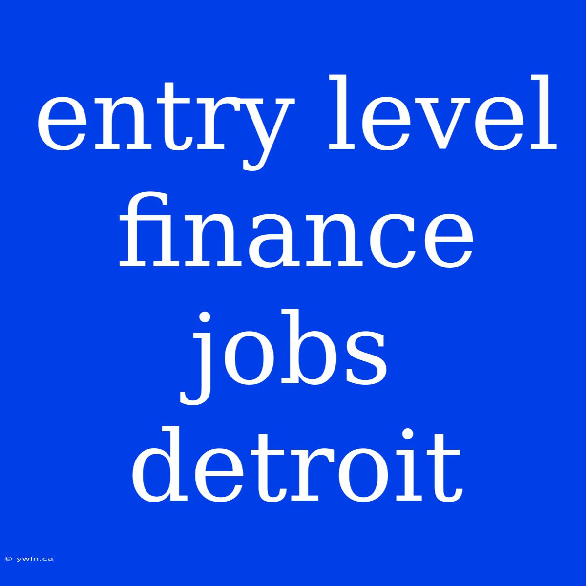 Entry Level Finance Jobs Detroit