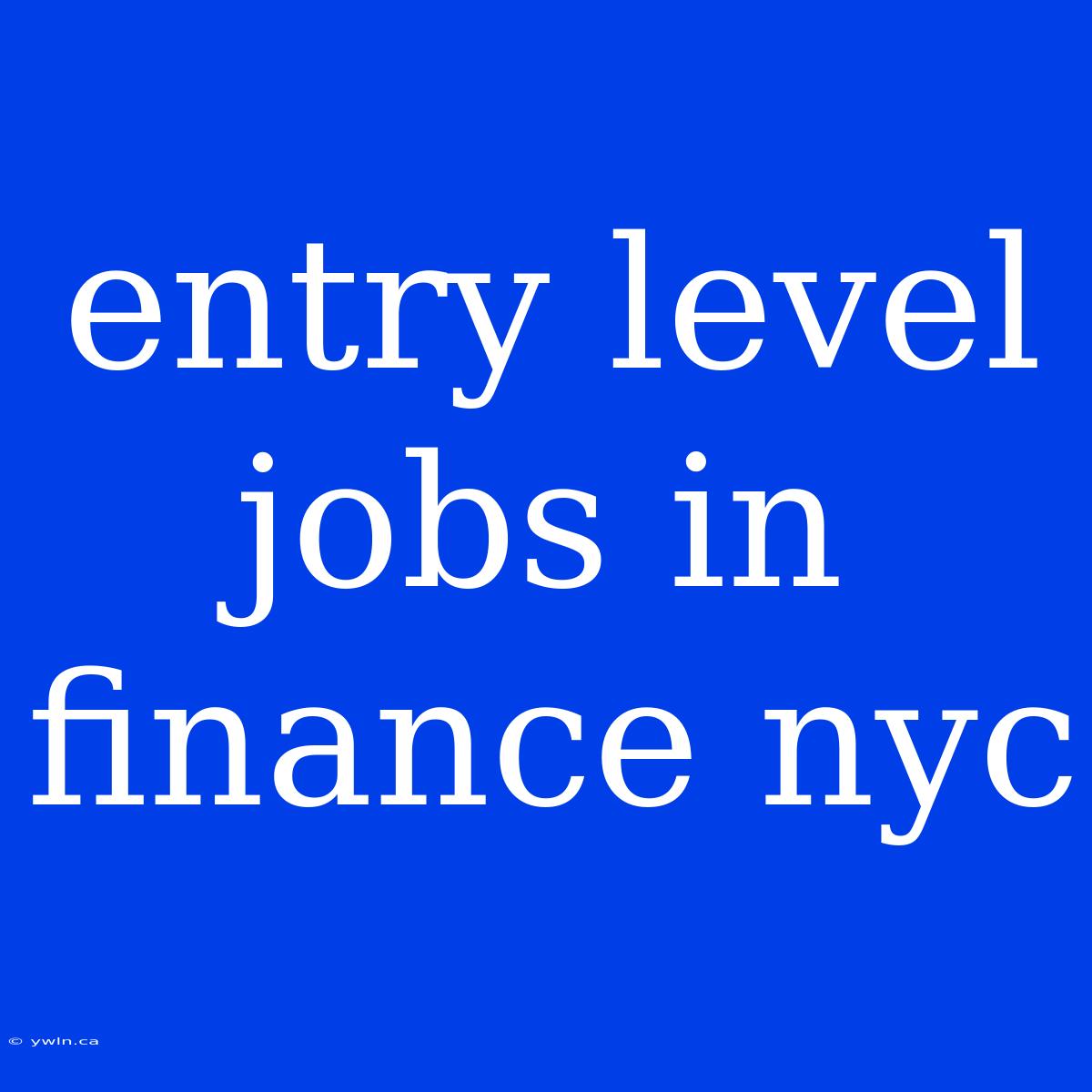 Entry Level Jobs In Finance Nyc