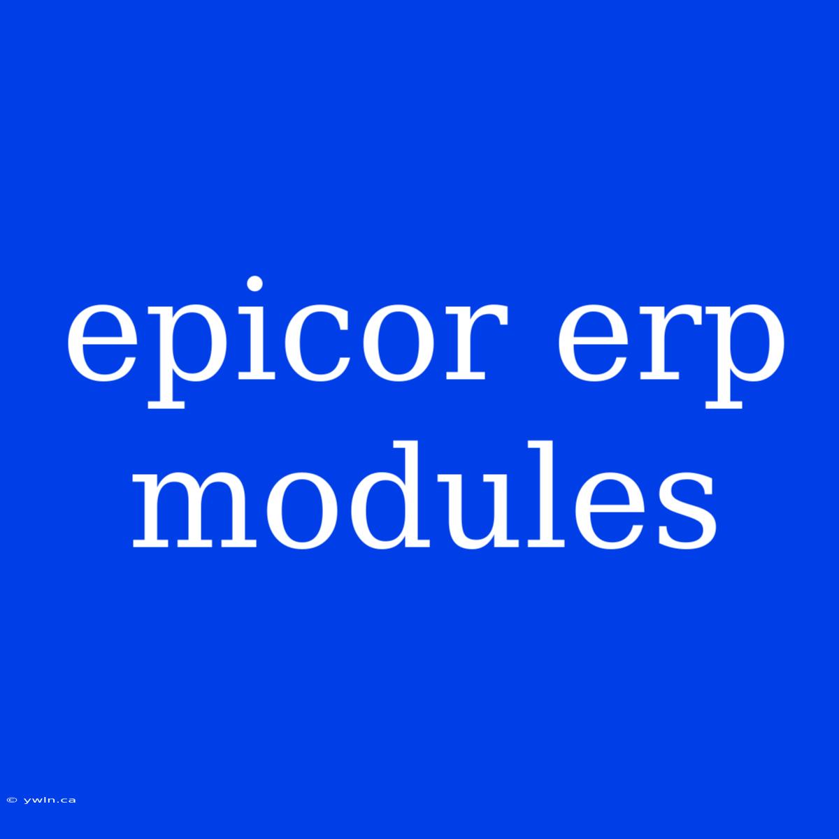 Epicor Erp Modules