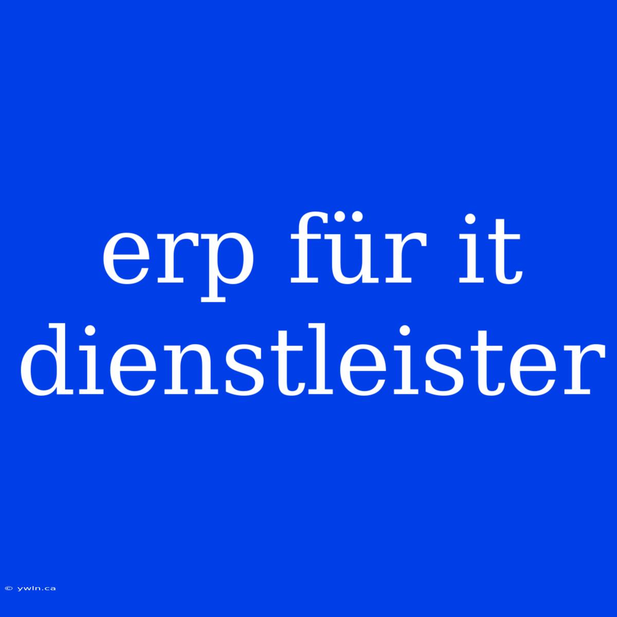 Erp Für It Dienstleister