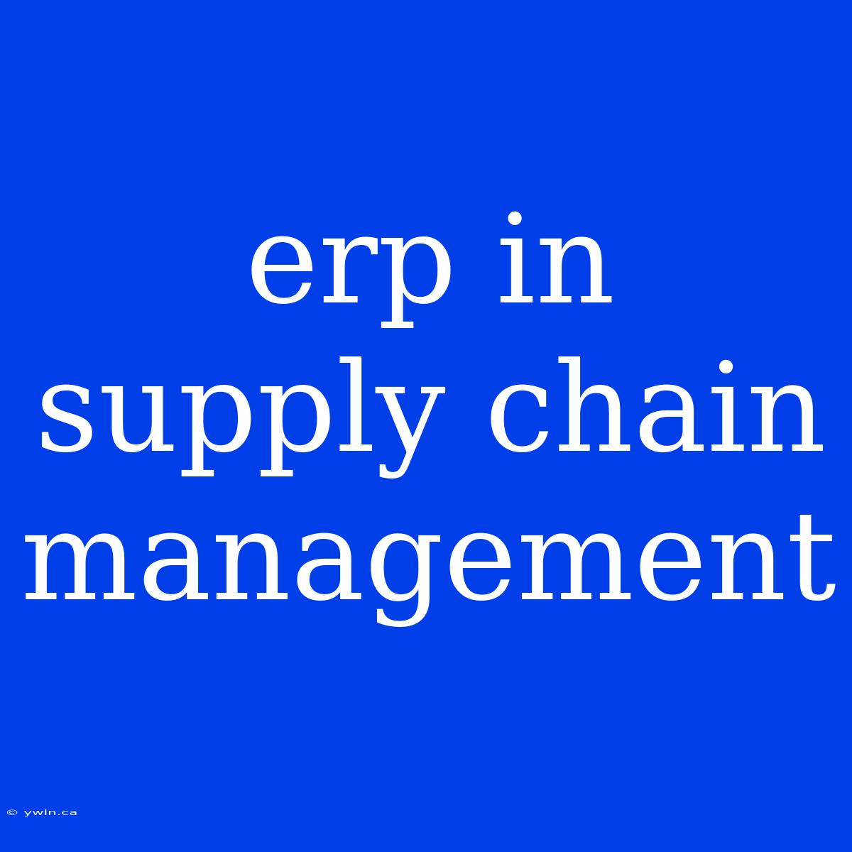 Erp In Supply Chain Management