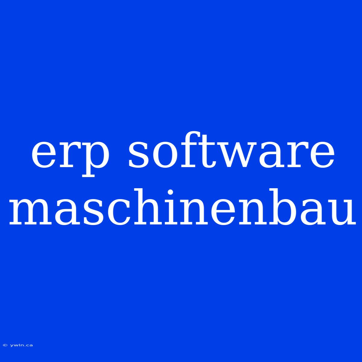 Erp Software Maschinenbau