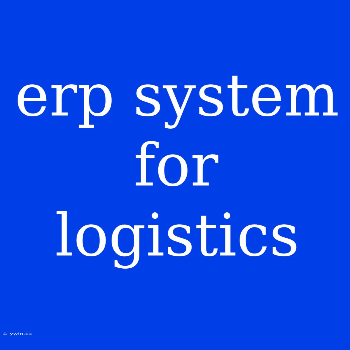 Erp System For Logistics